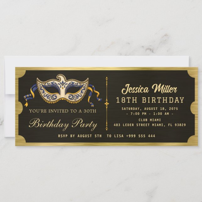 Invitation de billet de fête d'anniversaire doré (Devant)