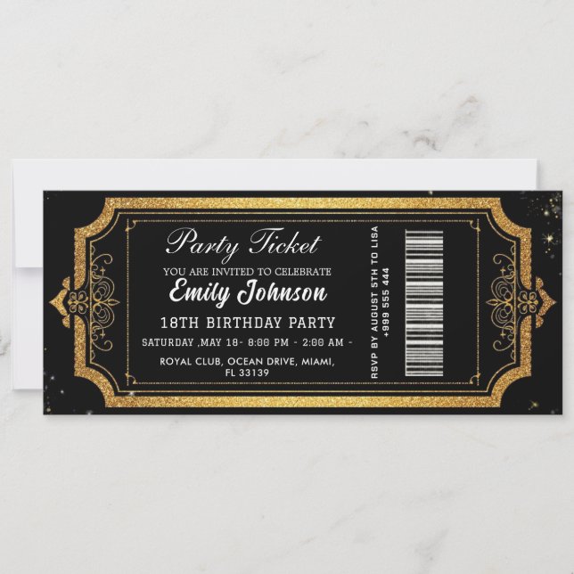 Invitation de billet de fête d'anniversaire doré 2 (Devant)