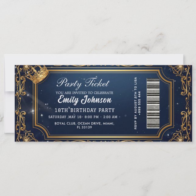 Invitation de billet de fête d'anniversaire doré 2 (Devant)