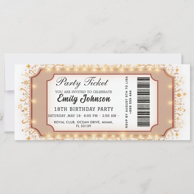 Invitation de billet de fête d'anniversaire doré 2 (Devant)