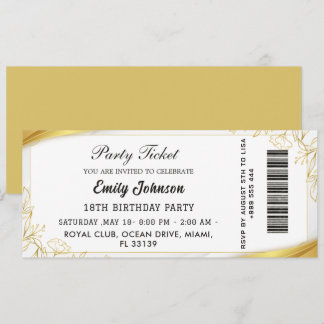 Invitation de billet de fête d'anniversaire en or