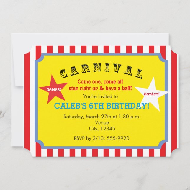Invitation de billet de fête d'anniversaire rayée  (Devant)