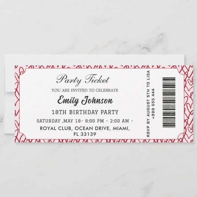 Invitation de billet de fête d'anniversaire rose 2 (Devant)