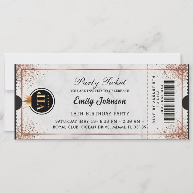 Invitation de billet de fête d'anniversaire VIP Or (Devant)