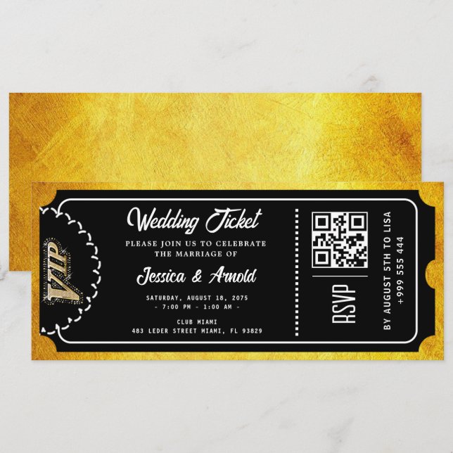 Invitation de billet de fête de mariage doré (Devant / Derrière)