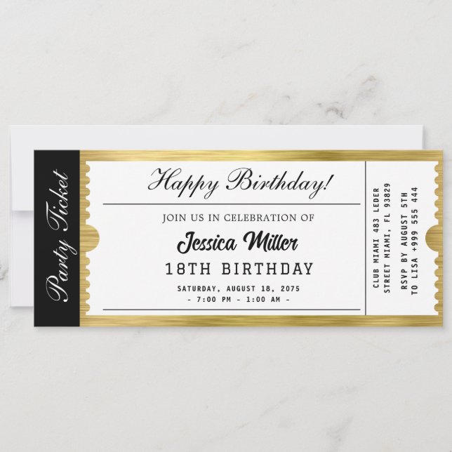 Invitation de billet de fête doré (Devant)