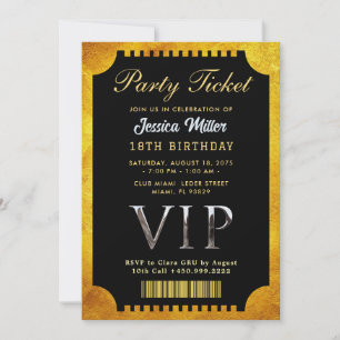 Invitation de billet de fête doré