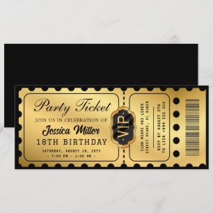 Invitation de billet de fête doré