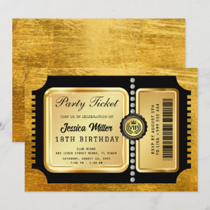 Invitation de billet de fête doré