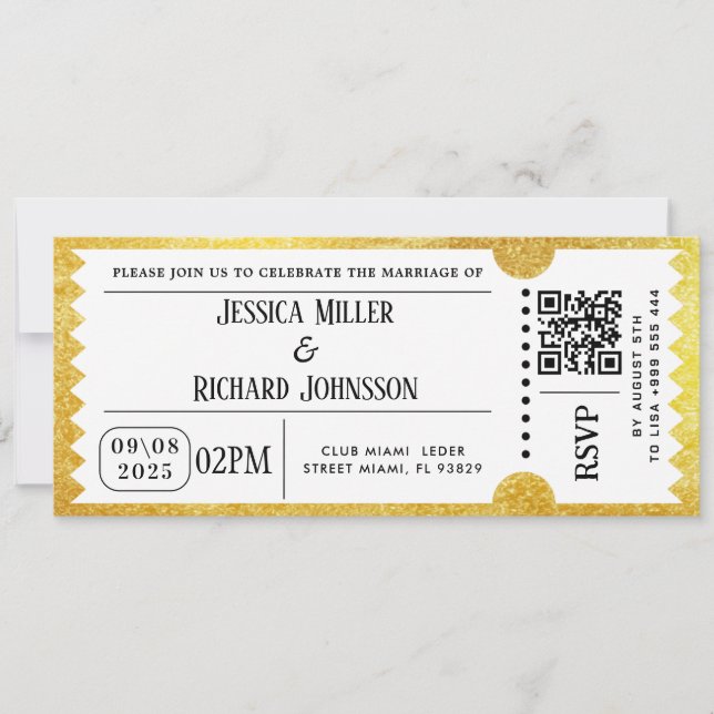 Invitation de billet de fête doré (Devant)