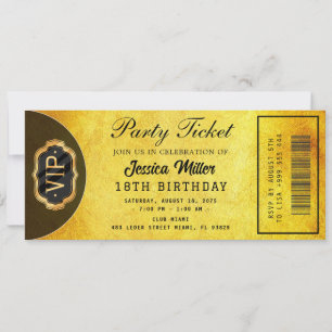 Invitation de billet de fête doré