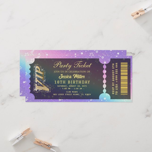 Invitation de billet de fête doré (Devant/Arrière en situation)
