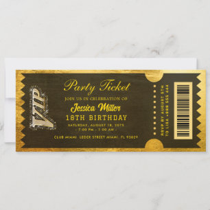 Invitation de billet de fête doré
