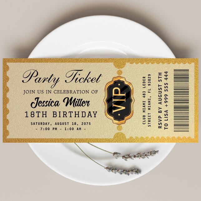 Invitation de billet de fête doré (Créateur téléchargé)