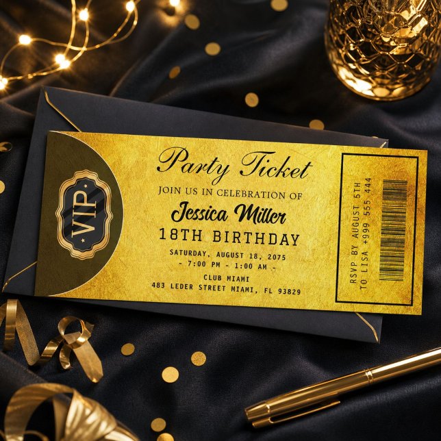 Invitation de billet de fête doré (Créateur téléchargé)