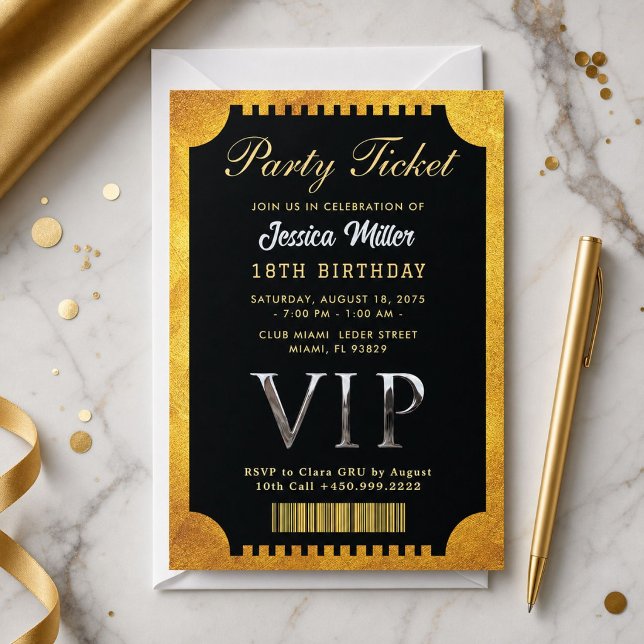 Invitation de billet de fête doré (Créateur téléchargé)