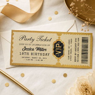 Invitation de billet de fête doré