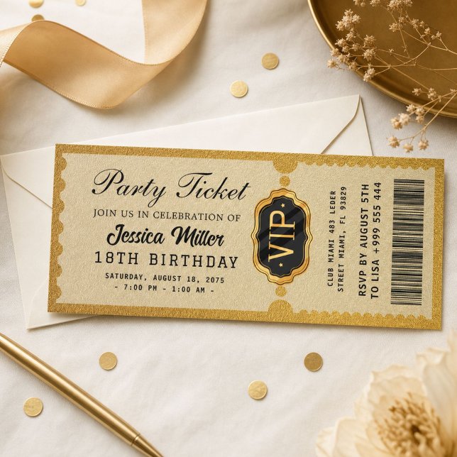 Invitation de billet de fête doré (Créateur téléchargé)