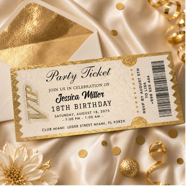 Invitation de billet de fête doré (Créateur téléchargé)