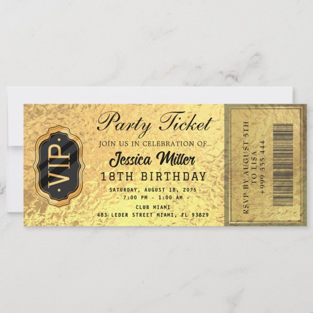 Invitation de billet de fête doré (Devant)