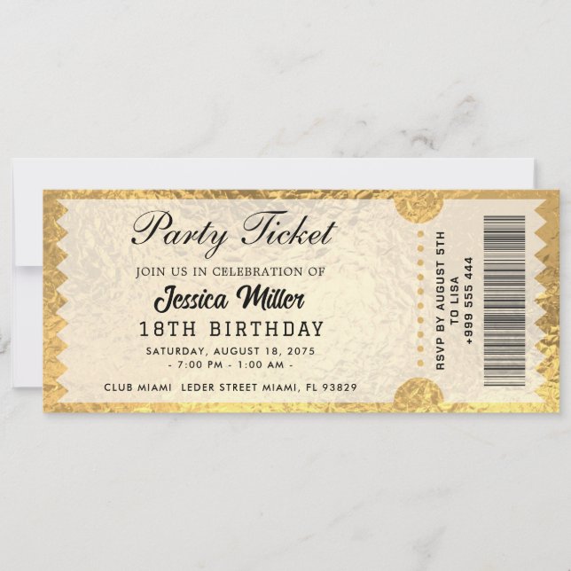 Invitation de billet de fête doré (Devant)