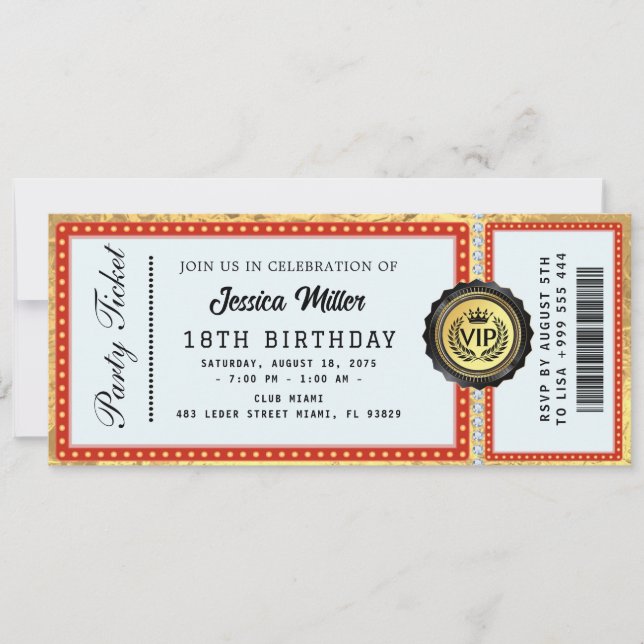 Invitation de billet de fête doré (Devant)