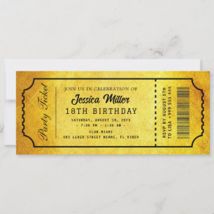 Invitation de billet de fête doré