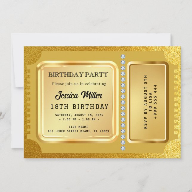 Invitation de billet de fête doré (Devant)