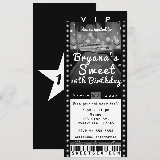 Invitation de billet de fête noire et blanche de l (Devant / Derrière)