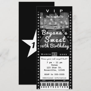 Invitation de billet de fête noire et blanche de l