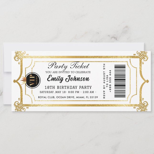 Invitation de billet de fête or 2026 (Devant)