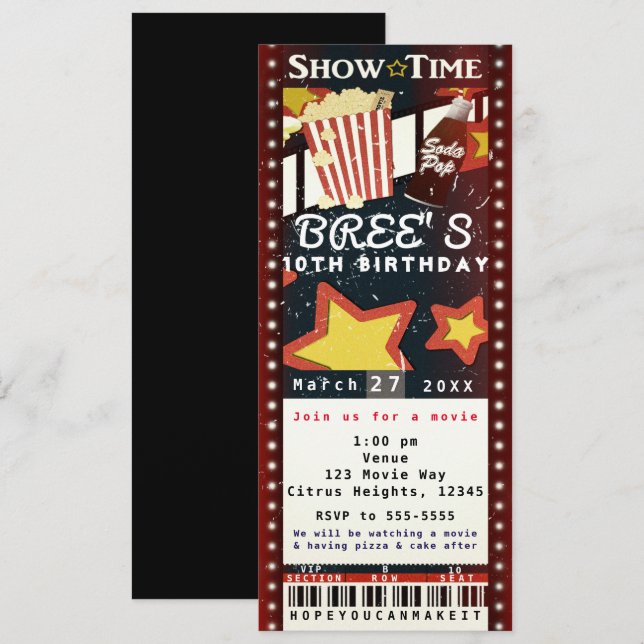 Invitation de billet de fête VIP de pop-corn de ci (Devant / Derrière)