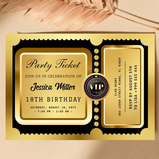 Invitation de billet de fête VIP élégante en or (Créateur téléchargé)
