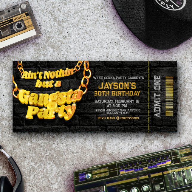 Invitation de billet de Gangsta Party - Thème Hiph (Gangsta Party - Hiphop Theme Ticket Invitation)