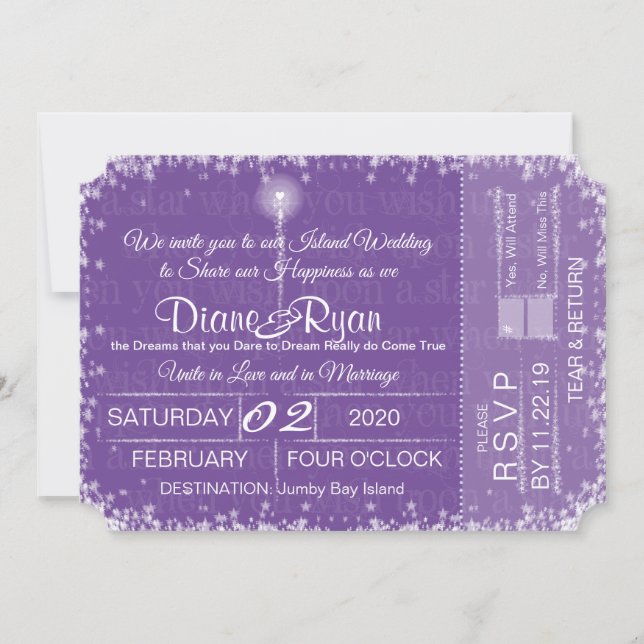 Invitation de billet de mariage sur une étoile (Devant)