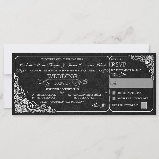 Invitation de billet de mariage victorien avec RSV (Devant)