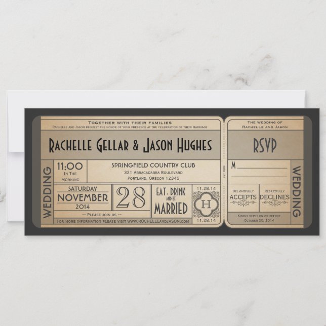 Invitation de billet de mariage vintage avec RSVP  (Devant)