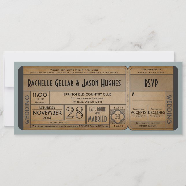 Invitation de billet de mariage vintage avec RSVP  (Devant)