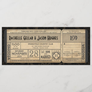 Invitation de billet de mariage vintage avec RSVP 