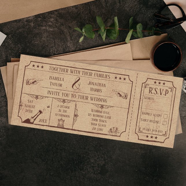 Invitation De Billet De Mariage Vintage Avec RSVP  (Créateur téléchargé)