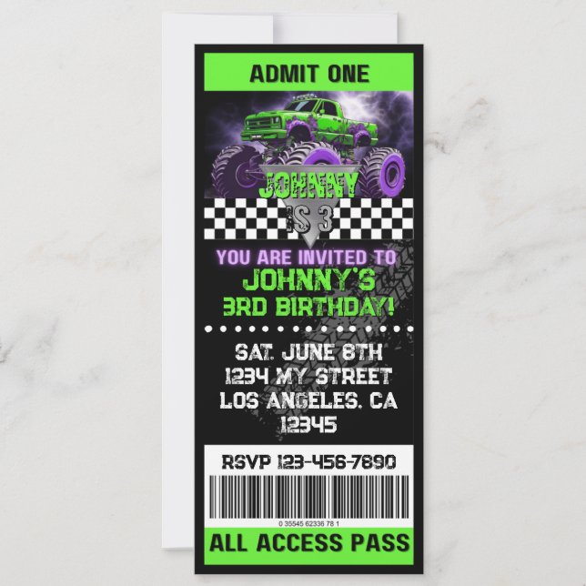 Invitation de billet de Monster Truck (Devant)
