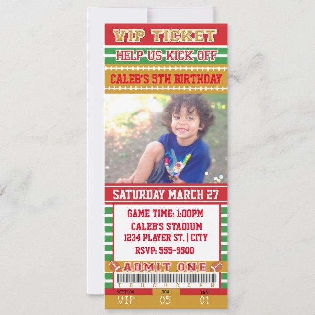 INVITATION DE BILLET DE PHOTO DE FOOTBALL ROUGE &  (Devant)