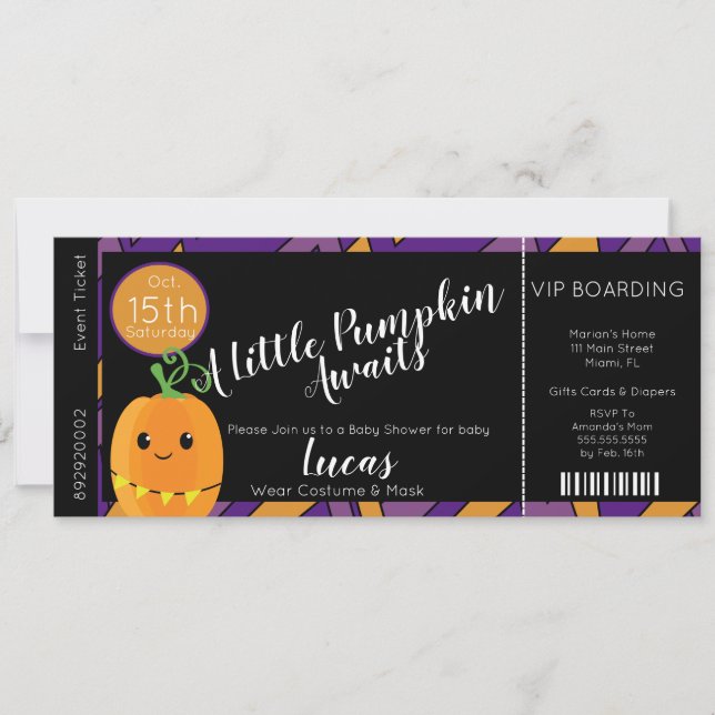 Invitation de billet de pompe à citrouille pour bé (Devant)