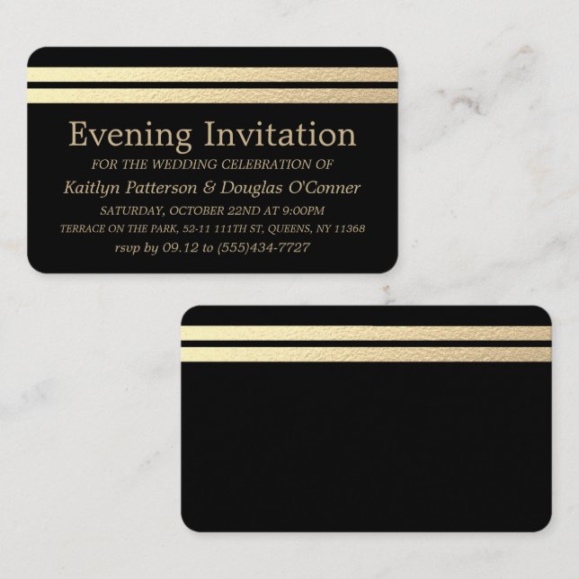 Invitation de billet de soirée Chic Gold Foil Stri (Devant / Derrière)