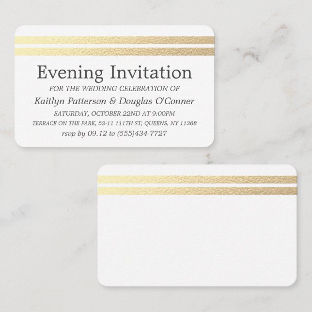 Invitation de billet de soirée Chic Gold Foil Stri (Devant / Derrière)