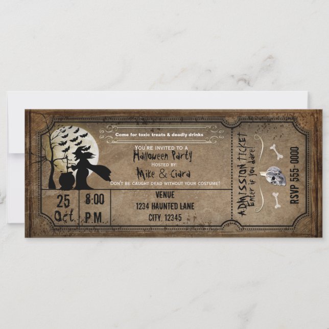 Invitation de billet de sorcière vintage Halloween (Devant)