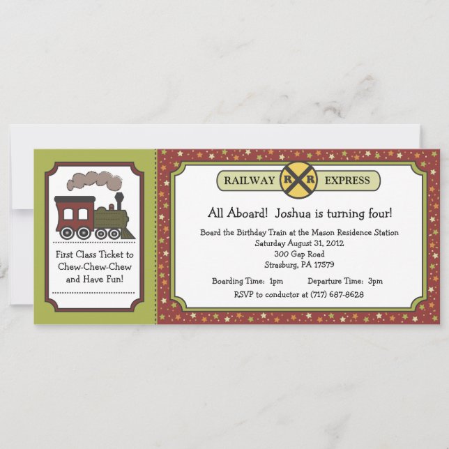 Invitation de billet de train - couleurs d'Apple (Devant)