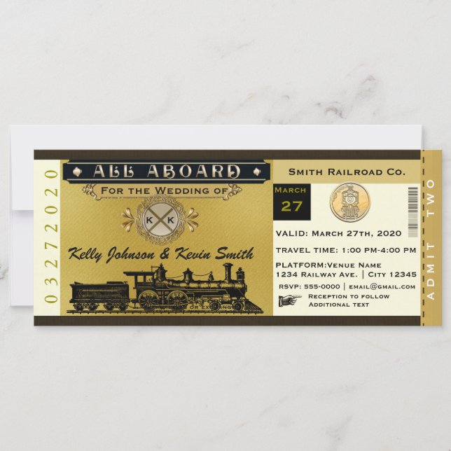 Invitation de billet de train de mariage élégant v (Devant)