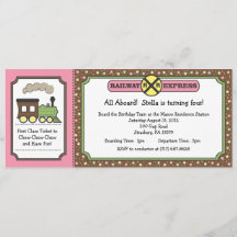 Invitation de billet de train - rose et brun