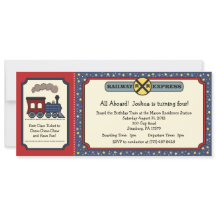 Invitation de billet de train - Rustic Red & Blue